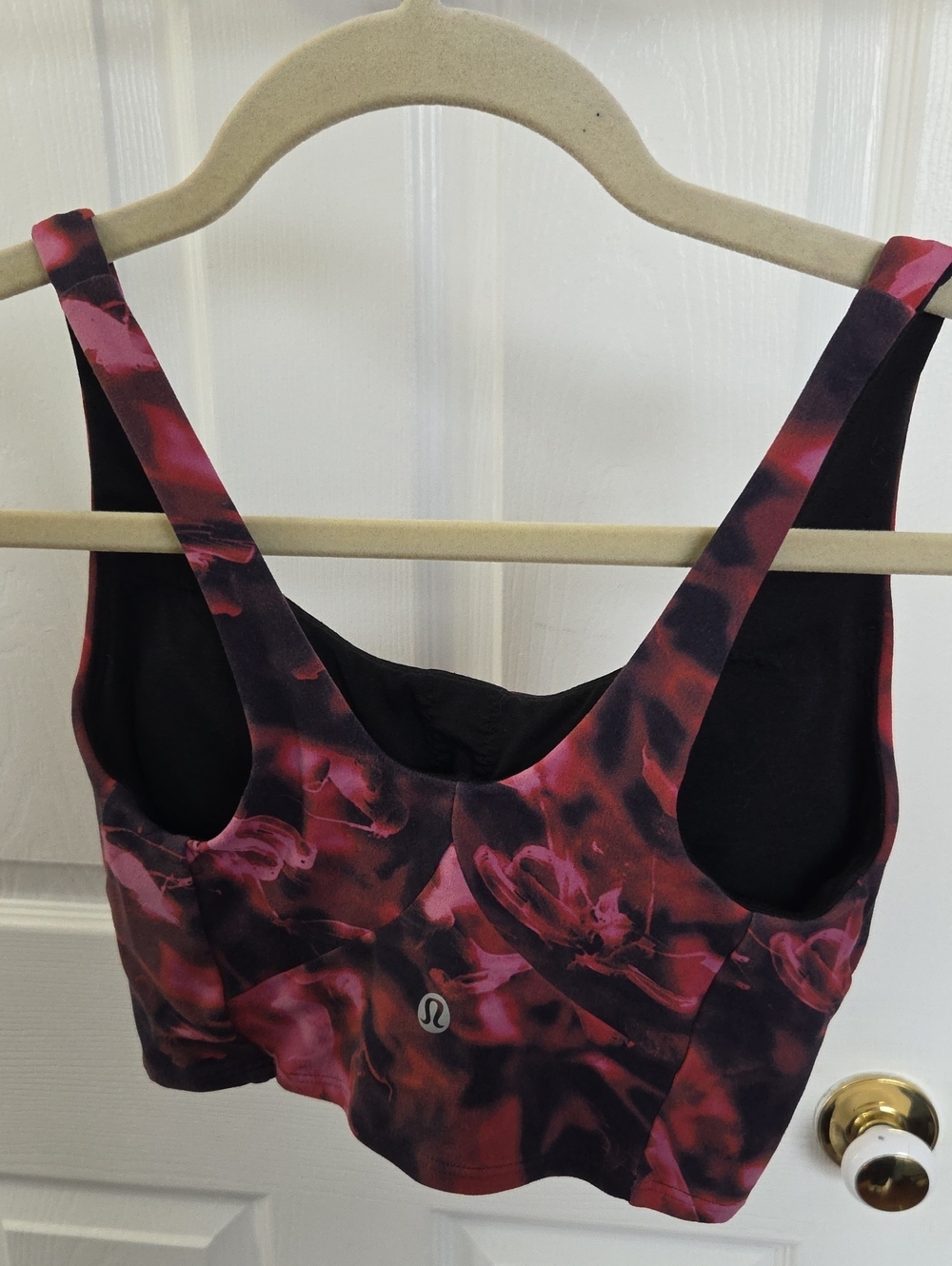lululemon athletica Rose-Print Black & Dark Pink Sports Bra